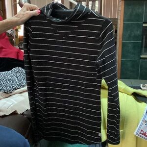 Talbots Black Top with Silver Stripes